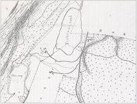 Kart fra ca 1890 som viser prestegården lokalisert sørvest for Fiskvågvannet, med de andre gårdene som var del av den gamle Fiskvåggården.