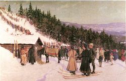 Gustav Wentzels bilde av Fjelkenbakken ved Skaugum. Hans beste vinterbilder var fra tiden i Asker.