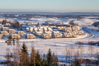 Bebyggelsen i Nystulia sett fra Ulvestufaret i 2014. Foto: Leif-Harald Ruud (2014).