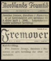 Avisannonser som informerer om bevilget kafédrift. 1948