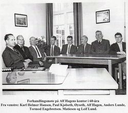 Forhandlingsmøte i 60-årene. Alf Hagen nummer 4 fra venstre.