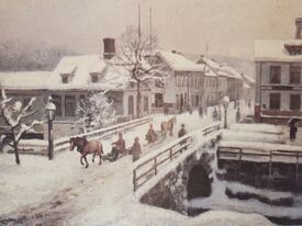 Mesnabrua og Storgata, malt av Frederik Collett (1893).