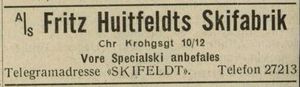 Fritz Huitfeldts Skifabrik annonse Adressebok for Oslo 1927.jpg