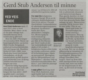Gerd Stub Andersen til minne. Ved veis ende Nekrolog av Unni Rustad, Morten Conradi og Lars Borgersrud Klassekampen, 14.05.2011, s. 9.png