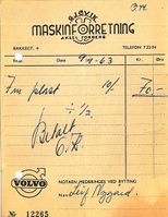 Kvittering fra Forbergs Maskinforretning, som lå i Bakkegata 4. Kvitteringa er datert 9. september 1963. Foto: privat arkiv