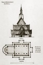 Prytz' skisser av Gol stavkirke etter oppmålinger vinteren 1882-1883