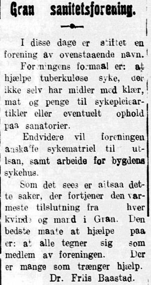 Gran Sanitetsforening notis 1913.jpg