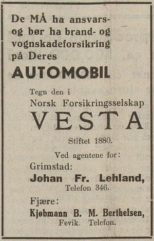 Grimstad Adressetidende 1936-JUL-18 Vesta bilforsikring.png