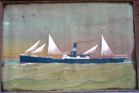 DS Gulf of Akaba listet som nr 595 i Lloyds register 1898/99. Byggeår 1883. Maleri i eget eie: Jarl V. Erichsen.