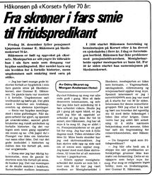 Gunnar E. Håkensen, avisomtale 1978.