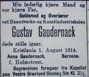 Gustav Gaudernack dødsannonse Aftenposten 1914.JPG