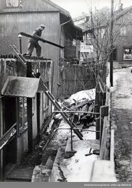 Fra rivingen til byggingen av Jordal Amfi. Foto: Arbeiderbevegelsens arkiv og bibliotek (mars 1950).