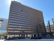 Høyblokka fotografert i mai 2026, like etter åpningen av nytt regjeringskvartal. Foto: Stig Rune Pedersen (2026)