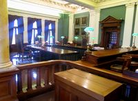 Første avdelings sal, den opprinnelige Høyesterettssalen i tredje etasje, med overlysvinduer. Foto: Stig Rune Pedersen (2015).