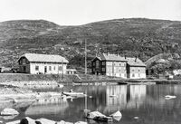 Haugastøl stasjon med stasjonsbygningen og Haugastøl Hotell Foto: Arne E. Grøvo/Hol bygdearkiv (1935–1941).