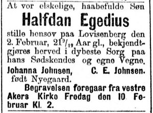 Halfdan Egedius dødsannonse Aftenposten 1899.JPG