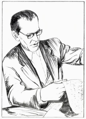 Halvor Røysland. Tegning av Viggo Fauske.