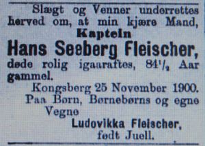 Hans Seeberg Fleischer dødsannonse Aftenposten 1900.JPG