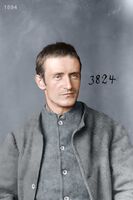 Kristofer Hansteen. Forbryterportrett Kristianiapolitiet, 1894 Foto: Digitalt fargelagt (originalbilde hos Justismuseet