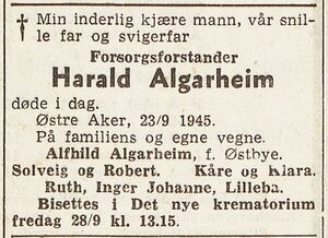 Harald Algarheim dødsannonse 1945.jpg