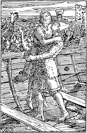 Haraldsonnenes saga-Reidar Grjotgardsson lofter Magnus Blinde-W. Wetlesen.jpg