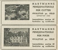 Annonse for Hartmanns pensjonatskole (både gutter og piker) i Sandefjords Blad 26. juli 1951.