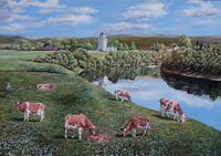 Kuer på beite ved Haug kirke