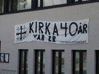 Haugerud kirke var 40 år i 2015, som banneret forteller om. Foto: Stig Rune Pedersen