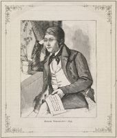 Henrik Wergeland, riksarkivar 1840 til 1845, xylografi av Hans Christian Olsen.