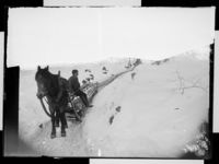 Fremst i bildet en tradisjonell transport med bukk og geit - en todelt kjøredoning hvor bakre del (geita) kunne settes oppå den fremre ved tomkjøring. I tillegg er det her festet på en rekke stokker i kjede etter sleden.