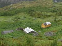 Holmen gård, fraflyttet. Sett fra stien til Bjødnastigen. Foto: Frode Inge Helland