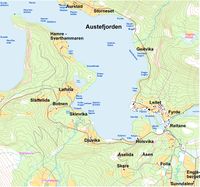 Kart over indre del av Austefjorden