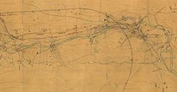 På utsnittet av Hovedjernbanens planleggingskart i originalutgave fra 1850 er daværende eiere av sager og møller tegnet inn. Young står her som eier av Høybro sag på elvas østside, Tversaga nedenfor Tårnsagene på vestsiden samt Young mølle ved Sagelvas utløp i Nitelva, nær Skjærva. Merk at nord her peker på skrå opp mot høyre.