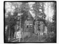 Hus i skog. Men hvor? Foto: Marthinius Skøien (omkr. 1880-1910).
