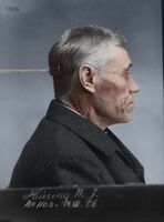 Forbryterbilde fra Kristiania politikammer, 1906 Foto: Digitalt fargelagt (originalbilde hos Digitalarkivet)