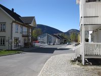 Folkestadgata sett mot nord 2020. Huset nærast til venstre er Austad. Foto: Olav Momrak-Haugan