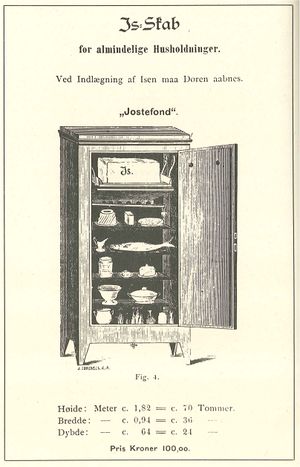 Is-skap fra tida før kjøleskap ble vanlig. Gammel annonse