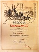 Ivar Wettestads diplom fra Forsvarets Overkommando for innsatsen i XU.