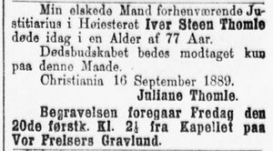 Iver Steen Thomle dødsannonse Aftenposten 1889.JPG