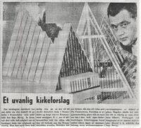 Faksimile fra avisa Tromsø 23. november 1960; omtale av arkitekt Jan Inge Hovigs første utkast til Ishavskatedralen.