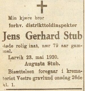 Jens Gerhard Stub dødsannonse 1920.jpg