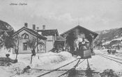 Støren stasjon med sørgående tog mot Rørosbanen 1890.