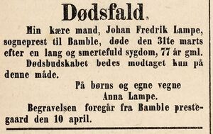Johan F Lampe dødsannonse 1888.jpg