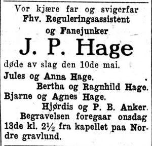 Johan Pedersen Hage dødsannonse.jpg