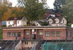 Klubbhuset på Jordal idrettsplass (1931). Foto: Stig Rune Pedersen (2014).