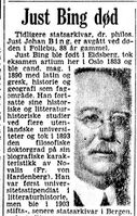 16. Just Johan Bing nekrolog Aftenposten 1954.JPG