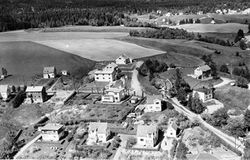 Brattbakken i Niels Høeghs vei til høyre. Sivertsens funkishus midt i bildet.