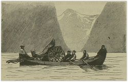 Karjol på Oldevatnet. Fra "Keiser Wilhelm II's Reiser i Norge i Aarene 1889 og 1890" v. Paul Güsfeldt, Cammermeyer 1891.
