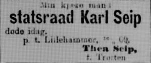 Karl Seip dødsannonse Aftenposten 1909.JPG