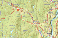 Kart som viser beliggenheten av plassen i Bingen, omtrent 8,5 kilometer nordvest for Skotselv